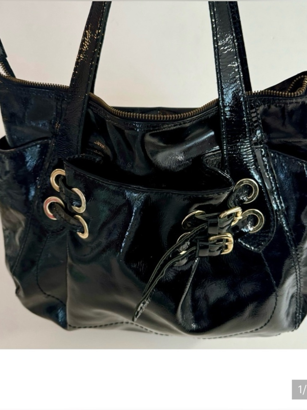 Vintage Marco Buggiani Slouchy Shiny Black Patent Leather Shoulder Tote .